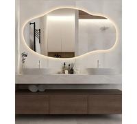 FAWdecor Specchio da parete a LED, asimmetrico, senza cornice, irregolare, ondulato, con luce, per bagno, camera da letto, soggiorno