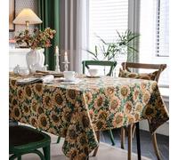 FAWFCJD Tovaglia in Cotone E Lino, Rettangolare, Tovaglia Floreale Jacquard, Tovaglia con Motivi A Girasole, Tovaglia Spessa, Copritavolo Vintage, Tovaglia da Fattoria for La Decorazione(140 * 180cm)