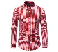FAWHEWX Camicia a Righe Casual da Uomo Camicia a Maniche Lunghe con Bottoni Camicia da Lavoro Ampia Camicia a Maniche Lunghe da Uomo con Bottoni Collo Quadrato Camicia Regular Fit Top(Un Rosso/XXL)