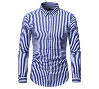 FAWHEWX Camicia a Righe Casual da Uomo Camicia a Maniche Lunghe con Bottoni Camicia da Lavoro Ampia Camicia a Maniche Lunghe da Uomo con Bottoni Collo Quadrato Camicia Regular Fit Top(B-Blu/XXL)