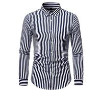FAWHEWX Camicia a Righe Casual da Uomo Camicia a Maniche Lunghe con Bottoni Camicia da Lavoro Ampia Camicia a Maniche Lunghe da Uomo con Bottoni Collo Quadrato Camicia Regular Fit Top(C-Blu(A)/XL)
