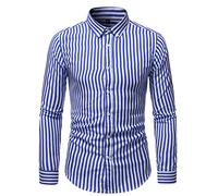 FAWHEWX Camicia Casual da Uomo a Maniche Lunghe a Righe con Bottoni e Risvolto Camicia Elegante da Uomo Camicia Classica da Uomo a Maniche Lunghe Slim Fit in Tinta Unita(B-Blu/L)