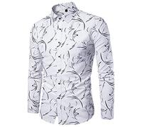 FAWHEWX Camicia da Uomo a Maniche Lunghe con Bottoni Stampa Floreale Allover da Uomo Camicia a Maniche Lunghe Jacquard da Lavoro Casual in Cotone Moda Uomo(Un Bianco/L)