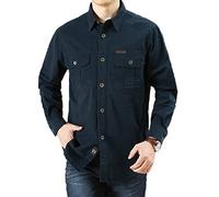 FAWHEWX Camicia da Uomo con Bottoni in Cotone Lavato Giacca Casual a Maniche Lunghe Camicia da Uomo a Maniche Lunghe con Due Tasche vestibilità Regolare Camicia Casual a Maniche(F-Blu/M)