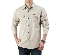 FAWHEWX Camicia da Uomo con Bottoni in Cotone Lavato Giacca Casual a Maniche Lunghe Camicia da Uomo a Maniche Lunghe con Due Tasche vestibilità Regolare Camicia Casual a Maniche(D-beige/5XL)