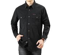 FAWHEWX Camicia da Uomo con Bottoni in Cotone Lavato Giacca Casual a Maniche Lunghe Camicia da Uomo a Maniche Lunghe con Due Tasche vestibilità Regolare Camicia Casual a Maniche(Un nero/6XL)