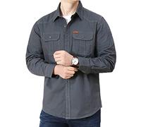 FAWHEWX Camicia da Uomo con Bottoni in Cotone Lavato Giacca Casual a Maniche Lunghe Camicia da Uomo a Maniche Lunghe con Due Tasche vestibilità Regolare Camicia Casual a Maniche(G-Grigio/XXL)