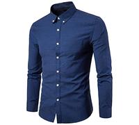 FAWHEWX Camicia da Uomo Slim Fit Manica Lunga Business Casual Button Down Camicia Oxford da Uomo Camicia a Maniche Lunghe Tinta Unita Casual Business Dress Button Up Camicia con Tasca(D-Blu/5XL)