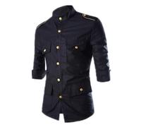 FAWHEWX Camicia da Uomo Spalla Bottone doratoCamicia a Maniche Lunghe Multitasche Camicia da Uomo alla Moda con Bottoni Dorati con Collo a Nonno Camicia a Maniche Lunghe Slim Fit(Nero/2XL)