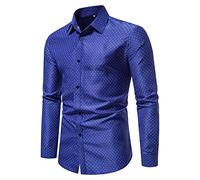 FAWHEWX Camicia Elegante da Uomo d'Affari Camicia a Maniche Lunghe dal Taglio Regolare Camicia Casual con Bottoni Stampati a Pois Camicia da Lavoro Casual da Uomo Slim Fit(D-Blu 1/L)