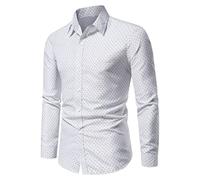 FAWHEWX Camicia Elegante da Uomo d'Affari Camicia a Maniche Lunghe dal Taglio Regolare Camicia Casual con Bottoni Stampati a Pois Camicia da Lavoro Casual da Uomo Slim Fit(Un Bianco/XL)