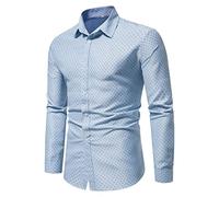 FAWHEWX Camicia Elegante da Uomo d'Affari Camicia a Maniche Lunghe dal Taglio Regolare Camicia Casual con Bottoni Stampati a Pois Camicia da Lavoro Casual da Uomo Slim Fit(C-Blu/XXL)