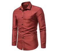 FAWHEWX Camicia Elegante da Uomo d'Affari Camicia a Maniche Lunghe dal Taglio Regolare Camicia Casual con Bottoni Stampati a Pois Camicia da Lavoro Casual da Uomo Slim Fit(F-Arancione/L)