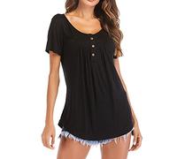 FAWHEWX Canotta da Donna Senza Maniche Camicia Casual con Bottoni Camicia Estiva Tinta Unita con Scollo a V Camicia a Maniche Lunghe con Pieghe Allentate Henley da Donna (Nero/XL)