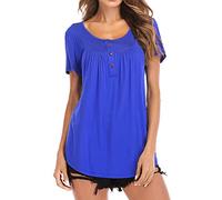 FAWHEWX Canotta da Donna Senza Maniche Camicia Casual con Bottoni Estate Tinta Unita con Scollo a V Bottoni Top a Tunica Camicia a Pieghe Sciolta Henley da Donna (Blu 1/L)