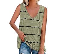 FAWHEWX Canotta Henley da Donna T-Shirt Senza Maniche a Righe Canotta da Festa in Spiaggia Canotta Estiva Girocollo Canotta Top Pullover Felpa (D-Verde/5XL)