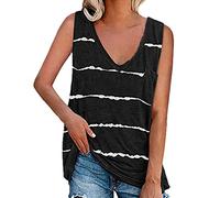 FAWHEWX Canotta Henley da Donna T-Shirt Senza Maniche a Righe Canotta da Festa in Spiaggia Canotta Estiva Girocollo Canotta Top Pullover Felpa (C-Nero/3XL)