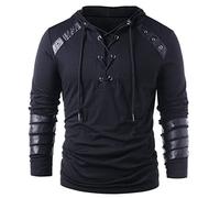 FAWHEWX Felpa con Cappuccio con Lacci Steampunk Gotico da Uomo Felpa con Pannello in Pelle con Armatura a Maniche Lunghe da Cavaliere Medievale Felpa con CappuccioMedievale da Uomo(B-Nero/M)