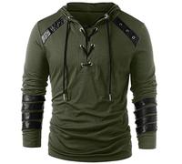 FAWHEWX Felpa con Cappuccio con Lacci Steampunk Gotico da Uomo Felpa con Pannello in Pelle con Armatura a Maniche Lunghe da Cavaliere Medievale Felpa con CappuccioMedievale da Uomo(C-Verde/3XL)