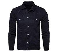 FAWHEWX Giacca Casual da Uomo in Denim Marrone Graffiato Tinta Unita Monopetto con Tasca Applicata Giacca Slim Primavera Autunno Giacca Leggera in Cotone da Uomo Giacca Casual da Lavoro(H-Nero/M)