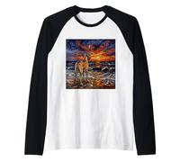 Fawn Great Dane Dog at Sunset Beach Opera d'Arte Maglia con Maniche Raglan