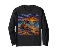 Fawn Great Dane Dog su Un Tramonto Beach Summer Opere d'Arte Maglia a Manica