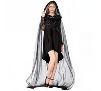 Faxianther Mantello da sposa in tulle trasparente velo da donna gotico lungo con cappuccio mantello accappatoio raves mascherata Halloween Cosplay festa medievale morte vampiro strega mantello