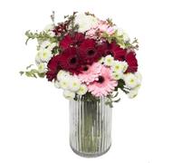 Faxiflora Bouquet di gerbere rosse e rosa con santini bianchi e poco verde decorativo
