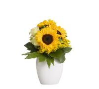 Faxiflora Bouquet di girasoli e roselline bianche con solidago giallo e verde decorativo
