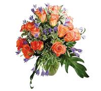 Faxiflora Bouquet di rose arancio e fiorellini viola con verde decorativo