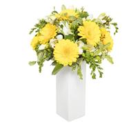 Faxiflora Mazzo di gerbere gialle con fiorellini bianchi e verde decorativo