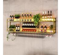 FAXJRU Porta bottiglie Da Parete, Portabottiglie da Appendere, Doppio Portabicchieri da Vino in Metallo con Portabicchieri Alto, Mensola da Soffitto per bar, portaoggetti per bar,(Gold,100cm/39in)