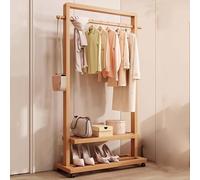 FAXJRU Stand Appendiabiti di bambù, Attaccapanni con Scaffali Doppio Strato, Guardaroba con Ruote, Appendi Abiti, per Camera da Letto, Ingresso, Ufficio(Natural with Wheels,105CM/41.3IN)