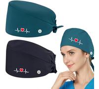 FAYAHAR 2 Pezzi Cuffia Chirurgica, Cappello da Infermiera, Cappelli Scrub Cotone, Chirurgico Regolabile con Bottoni e Fascia Assorbente, Riutilizzabile, Berretto da Lavoro per Medici e Infermieri
