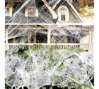 FAYAHAR Ragnatela di Halloween, 100 g Ragnatela Elastica con 30 Neri Ragni Finte, Ragnatele Spettrale all'aperto Coperta, per la Decorazione della Feste di Halloween Casa Stregata, Scena Spaventosa