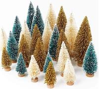 Fayavoo 24 pezzi di albero di Natale artificiale in sisal smerigliato, con base in legno, pini fai da te, per Natale, casa, tavolo, decorazione invernale, verde