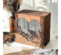 Fayavoo Scatola per biglietti di nozze e ricevimenti, in legno con cuore in acrilico, con finestra per biglietti e denaro, busta marrone per denaro