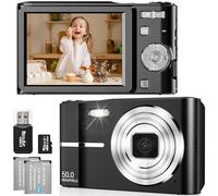 FAYIBUY Macchina Fotografica Digitale 50MP 1080P FHD, Zoom Digitale 16X, Ricaricabile, Scheda da 32GB, Nero