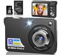 FAYIBUY Macchina Fotografica Digitale 56MP 4K Fotocamera con Zoom 20X Ricaricabile Macchina Digitale Compatta con Scheda da 32GB per Bambini Studenti Principianti (Nero)