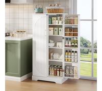 FAYICIC 60 × 35 × 128 cm, bianco, mobile da cucina multifunzione con luce a sensore LED, ripiani regolabili in altezza, doppia porta con vano portaoggetti, dispositivo di protezione antiribaltamento