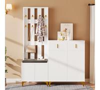 FAYICIC 60,5 x 180,5 x 35,2 cm, set appendiabiti con scarpiera e cuscino, con gancio, scarpiera con cassetti e ante (bianco)