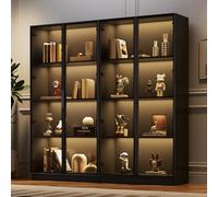 FAYICIC 80 x 40 x 160 cm, vetrina in vetro con illuminazione a LED, doppia porta con ripiani mobili, armadietto alto per soggiorno, vetrina, armadio da bagno (2)