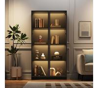 FAYICIC 80 x 40 x 160 cm, vetrina in vetro con illuminazione a LED, doppia porta con ripiani mobili, armadietto alto per soggiorno, vetrina, armadio da bagno (1)