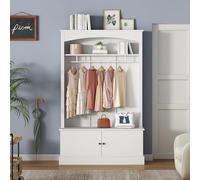 FAYICIC Armadietto d'ingresso bianco, stand appendiabiti con scarpiera, armadietto per armadio, scarpiera, indipendente, salvaspazio, ingresso, corridoio, ripiani regolabili