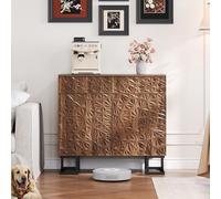 FAYICIC Credenza 80 × 40 × 78 cm - Serie Foglia Poesie - Effetto noce scuro con profondità - Porte push-to-open - Piedini in metallo - Design moderno per soggiorno e corridoio