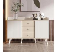 FAYICIC Credenza con tre cassetti, venature squisite, per camera da letto e soggiorno, comodino moderno color legno con ripiani, lunghezza 117,5 cm