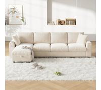 FAYICIC Divano in ciniglia, tavolino pieghevole con due portabevande, 1 USB e 1 tipo C. La parte a forma di L può essere posizionata a sinistra o a destra. (beige)