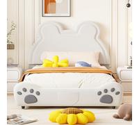 FAYICIC Lettino imbottito per bambini, 140 x 200 cm, a forma di orso, letto singolo in velluto delicato sulla pelle, bianco