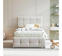 FAYICIC Lettino imbottito per bambini, 90 x 200 cm, letto idraulico, testiera regolabile in altezza, letto singolo alto, tessuto di velluto (beige)