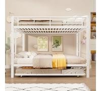 FAYICIC Letto a castello 140x200 cm, con struttura in ferro, letto per bambini, dotato di letto estraibile, alta ringhiera, senza materasso (Bianco)